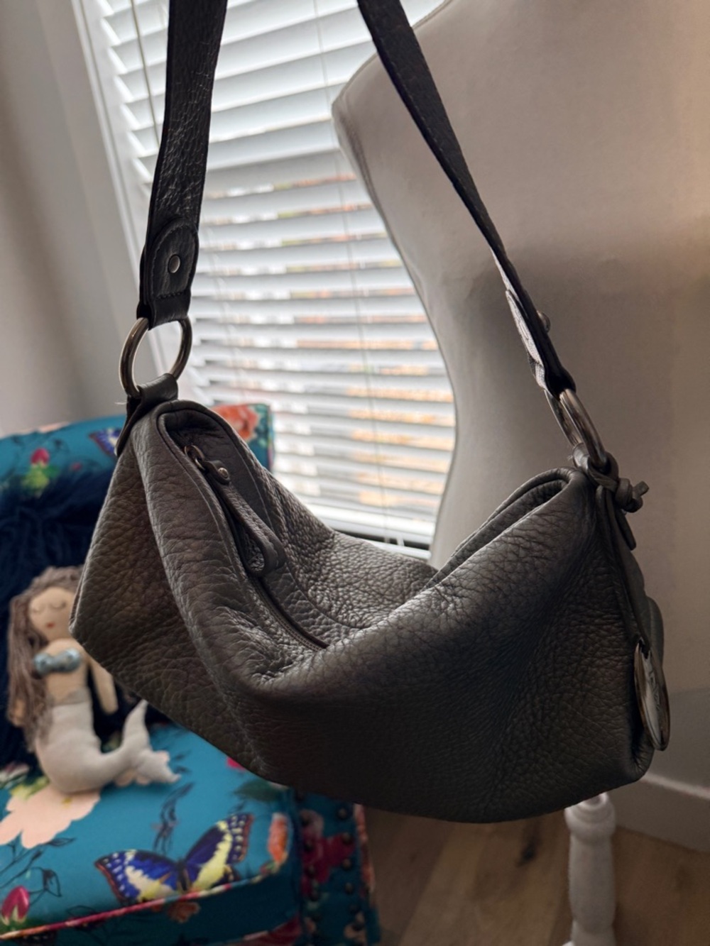 Talbots Gunmetal Leather Hobo Bag